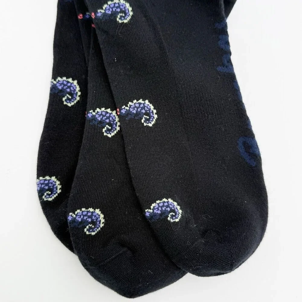 Bombas Men’s Calf Crew Black Dress Socks with Chameleon Colorful Print - 2 Pair